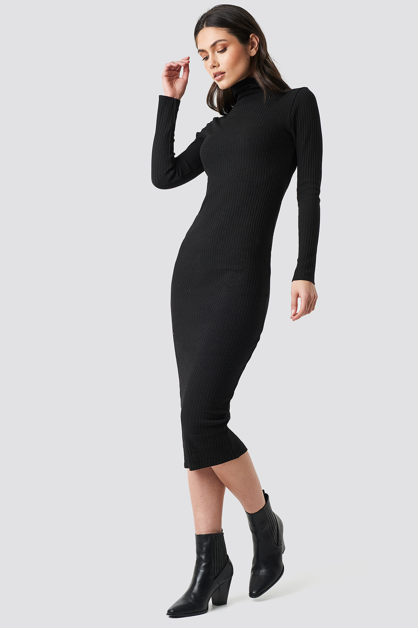Ribbed Slim Dress Black | na-kd.com